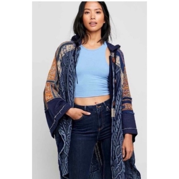 Free people Sammie combo sweater cardigan, Poncho with hood XS - Picture 4 of 14
